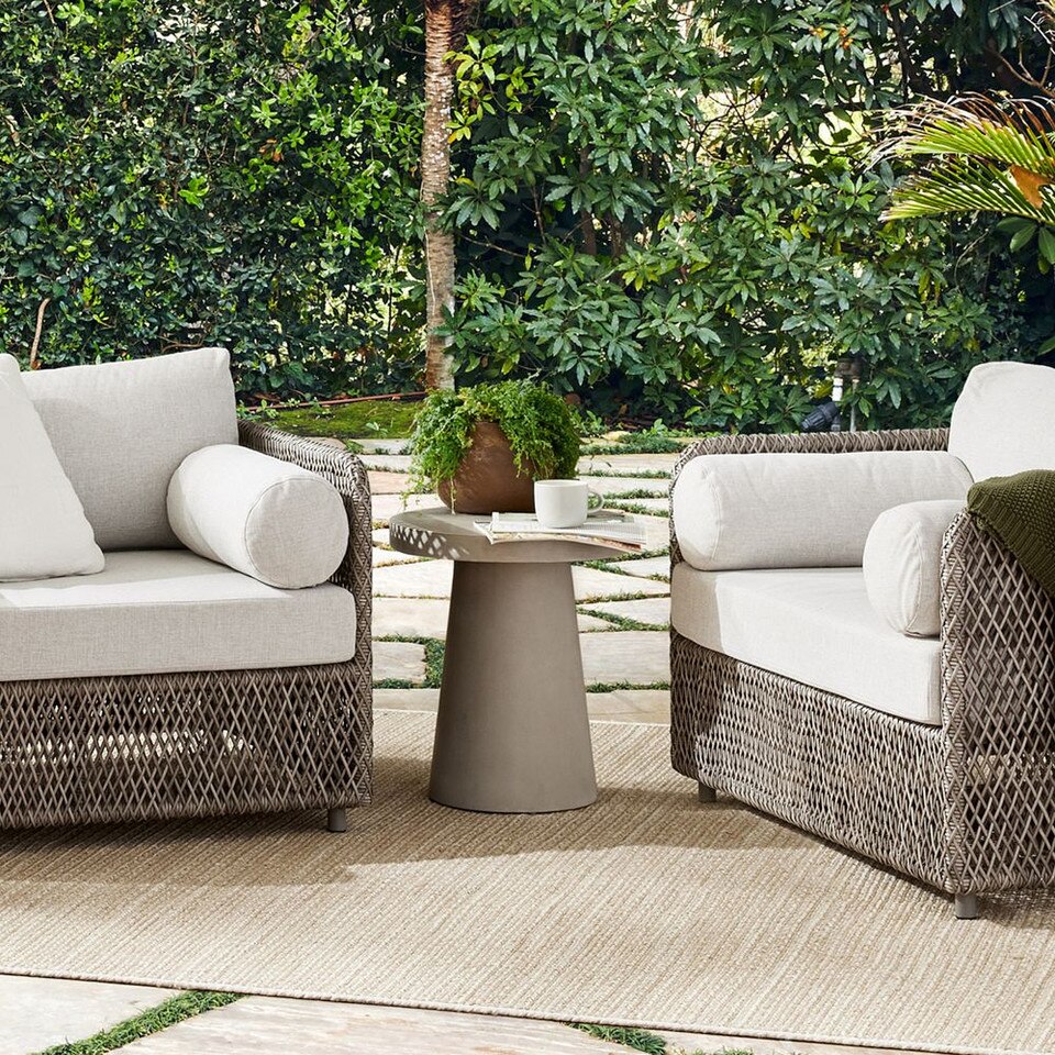 Concrete Outdoor Pedestal Round Side Table West Elm UK